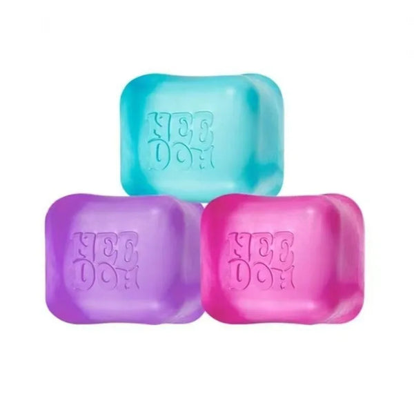 Nee Doh Nice Ice Baby squishy stress cubes in blue, pink and purple - mini sensory fidget toys